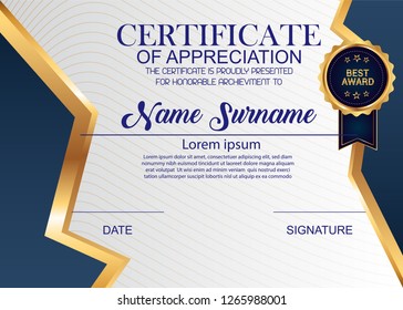 Creative Certificate Of Appreciation Award Template. Illustration Certificate Horizontal In A4 Size Pattern.