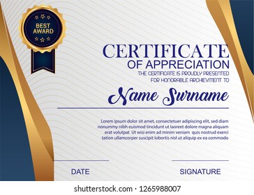 Creative Certificate Of Appreciation Award Template. Illustration Certificate Horizontal In A4 Size Pattern.