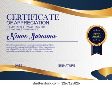 Creative Certificate Of Appreciation Award Template. Illustration Certificate Horizontal In A4 Size Pattern.