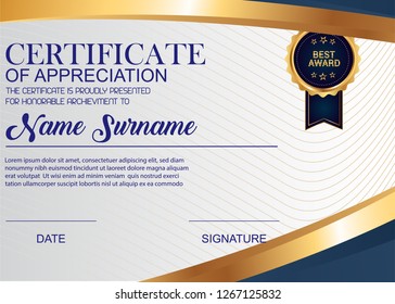 Creative Certificate Of Appreciation Award Template. Illustration Certificate Horizontal In A4 Size Pattern.