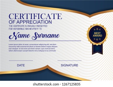 Creative Certificate Of Appreciation Award Template. Illustration Certificate Horizontal In A4 Size Pattern.