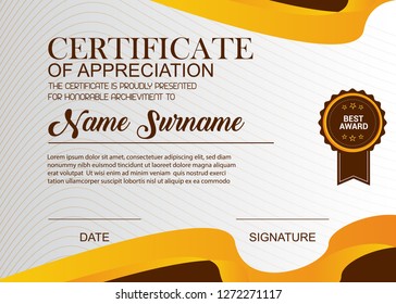 Creative Certificate Of Appreciation Award Template. Illustration Certificate Horizontal In A4 Size Pattern.