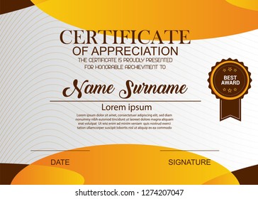 Creative Certificate Of Appreciation Award Template. Illustration Certificate Horizontal In A4 Size Pattern.