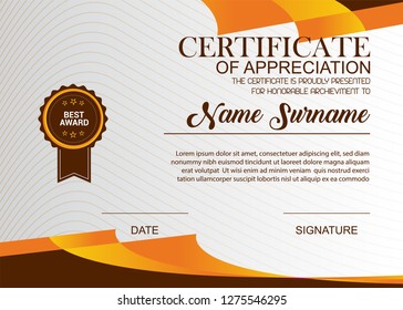 Creative Certificate Of Appreciation Award Template. Illustration Certificate Horizontal In A4 Size Pattern.