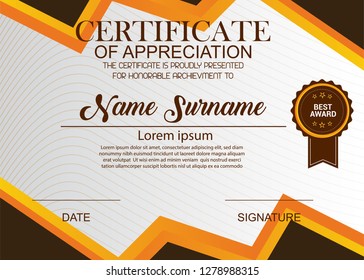 Creative Certificate Of Appreciation Award Template. Illustration Certificate Horizontal In A4 Size Pattern.
