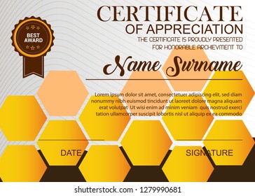 Creative Certificate Of Appreciation Award Template. Illustration Certificate Horizontal In A4 Size Pattern.