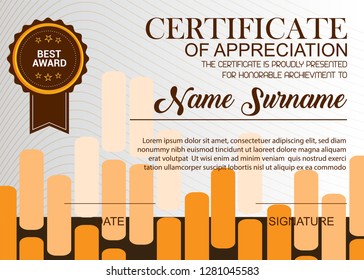 Creative Certificate Of Appreciation Award Template. Illustration Certificate Horizontal In A4 Size Pattern.