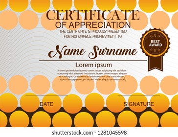 Creative Certificate Of Appreciation Award Template. Illustration Certificate Horizontal In A4 Size Pattern.