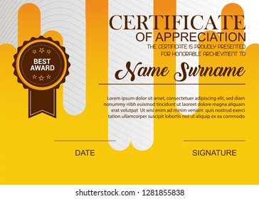 Creative Certificate Of Appreciation Award Template. Illustration Certificate Horizontal In A4 Size Pattern.
