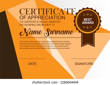 Creative Certificate Of Appreciation Award Template. Illustration Certificate Horizontal In A4 Size Pattern.
