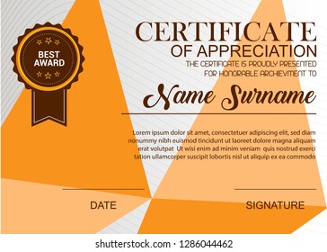 Creative Certificate Of Appreciation Award Template. Illustration Certificate Horizontal In A4 Size Pattern.