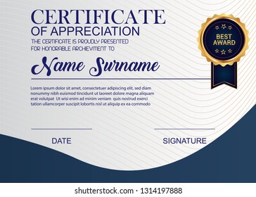 Creative Certificate Of Appreciation Award Template. Illustration Certificate Horizontal In A4 Size Pattern.