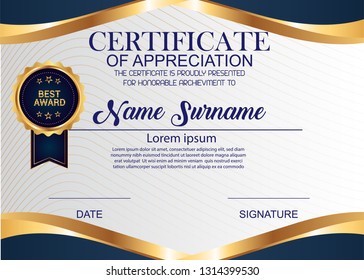 Creative Certificate Of Appreciation Award Template. Illustration Certificate Horizontal In A4 Size Pattern.