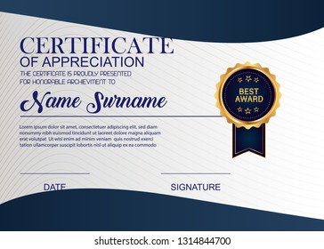 Creative Certificate Of Appreciation Award Template. Illustration Certificate Horizontal In A4 Size Pattern.