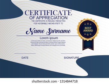 Creative Certificate Of Appreciation Award Template. Illustration Certificate Horizontal In A4 Size Pattern.