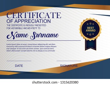 Creative Certificate Of Appreciation Award Template. Illustration Certificate Horizontal In A4 Size Pattern.