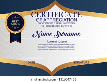 Creative Certificate Of Appreciation Award Template. Illustration Certificate Horizontal In A4 Size Pattern.