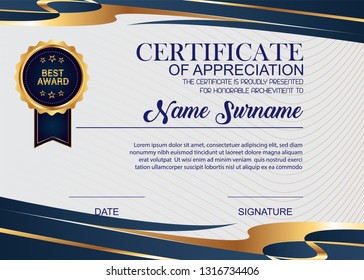 Creative Certificate Of Appreciation Award Template. Illustration Certificate Horizontal In A4 Size Pattern.