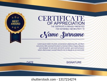 Creative Certificate Of Appreciation Award Template. Illustration Certificate Horizontal In A4 Size Pattern.