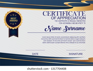 Creative Certificate Of Appreciation Award Template. Illustration Certificate Horizontal In A4 Size Pattern.