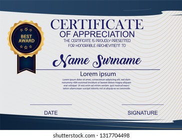 Creative Certificate Of Appreciation Award Template. Illustration Certificate Horizontal In A4 Size Pattern.