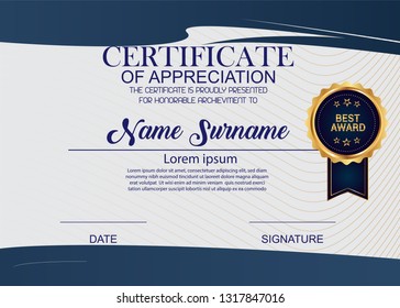 Creative Certificate Of Appreciation Award Template. Illustration Certificate Horizontal In A4 Size Pattern.