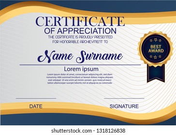 Creative Certificate Of Appreciation Award Template. Illustration Certificate Horizontal In A4 Size Pattern.