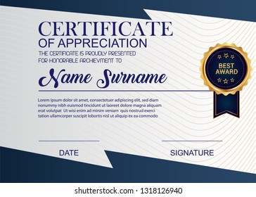 Creative Certificate Of Appreciation Award Template. Illustration Certificate Horizontal In A4 Size Pattern.