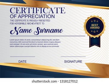 Creative Certificate Of Appreciation Award Template. Illustration Certificate Horizontal In A4 Size Pattern.