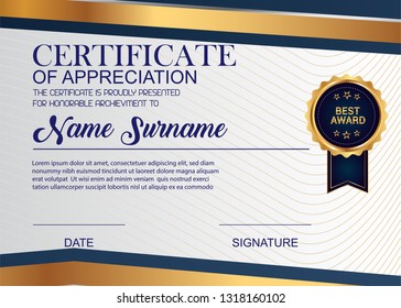 Creative Certificate Of Appreciation Award Template. Illustration Certificate Horizontal In A4 Size Pattern.