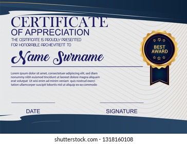 Creative Certificate Of Appreciation Award Template. Illustration Certificate Horizontal In A4 Size Pattern.