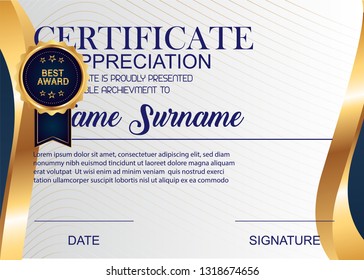 Creative Certificate Of Appreciation Award Template. Illustration Certificate Horizontal In A4 Size Pattern.