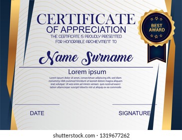 Creative Certificate Of Appreciation Award Template. Illustration Certificate Horizontal In A4 Size Pattern.