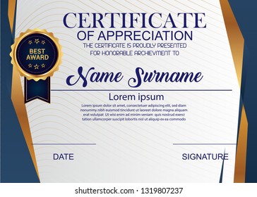 Creative Certificate Of Appreciation Award Template. Illustration Certificate Horizontal In A4 Size Pattern.