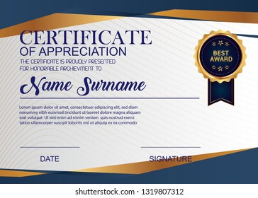 Creative Certificate Of Appreciation Award Template. Illustration Certificate Horizontal In A4 Size Pattern.