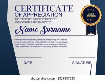 Creative Certificate Of Appreciation Award Template. Illustration Certificate Horizontal In A4 Size Pattern.