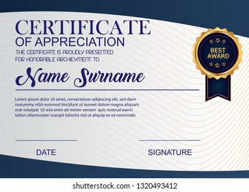 Creative Certificate Of Appreciation Award Template. Illustration Certificate Horizontal In A4 Size Pattern.
