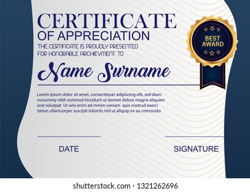 Creative Certificate Of Appreciation Award Template. Illustration Certificate Horizontal In A4 Size Pattern.