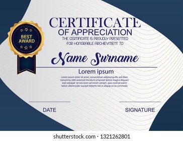 Creative Certificate Of Appreciation Award Template. Illustration Certificate Horizontal In A4 Size Pattern.