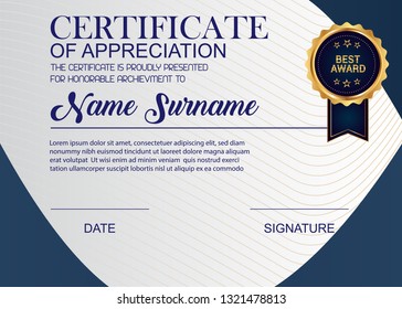Creative Certificate Of Appreciation Award Template. Illustration Certificate Horizontal In A4 Size Pattern.