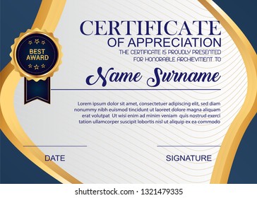 Creative Certificate Of Appreciation Award Template. Illustration Certificate Horizontal In A4 Size Pattern.
