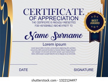 Creative Certificate Of Appreciation Award Template. Illustration Certificate Horizontal In A4 Size Pattern.