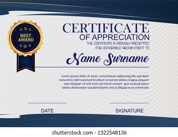 Creative Certificate Of Appreciation Award Template. Illustration Certificate Horizontal In A4 Size Pattern.