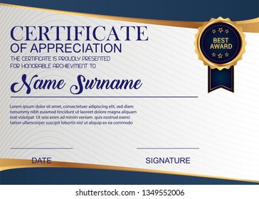 Creative Certificate Of Appreciation Award Template. Illustration Certificate Horizontal In A4 Size Pattern.
