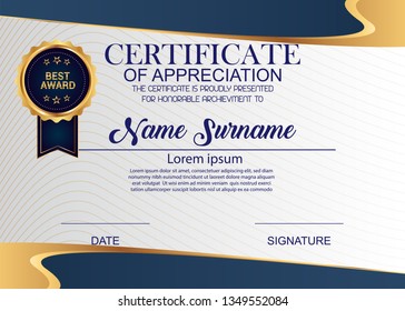 Creative Certificate Of Appreciation Award Template. Illustration Certificate Horizontal In A4 Size Pattern.