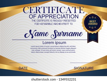 Creative Certificate Of Appreciation Award Template. Illustration Certificate Horizontal In A4 Size Pattern.