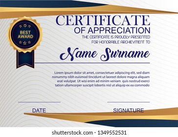 Creative Certificate Of Appreciation Award Template. Illustration Certificate Horizontal In A4 Size Pattern.