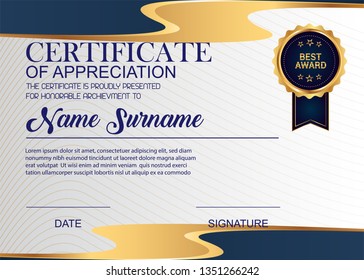 Creative Certificate Of Appreciation Award Template. Illustration Certificate Horizontal In A4 Size Pattern.
