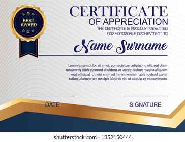 Creative Certificate Of Appreciation Award Template. Illustration Certificate Horizontal In A4 Size Pattern.