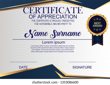Creative Certificate Of Appreciation Award Template. Illustration Certificate Horizontal In A4 Size Pattern.